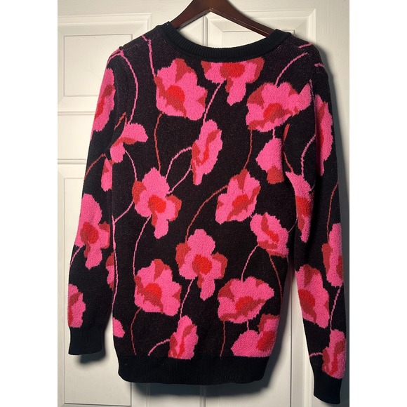 Cabi 4102 Rococo V-Neck Black Pink Floral Pullover Sweater Small Boho Career - Picture 3 of 3